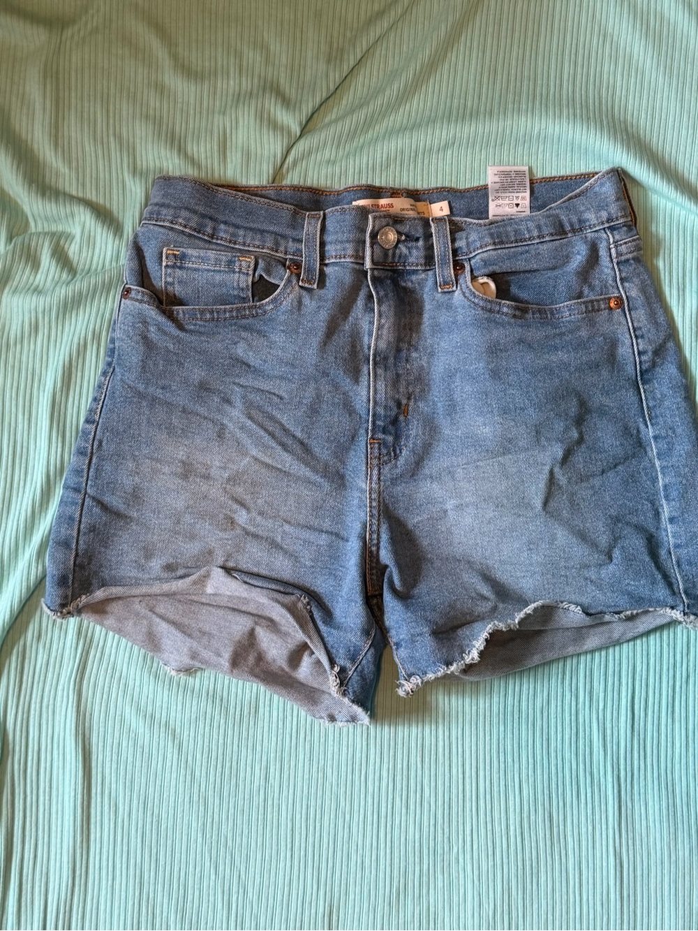 Signature by Levi Strauss Medium Blue Frayed Hem Denim Shorts